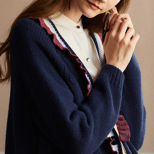 欧芮儿毛衣外套女韩版2019秋装蓝色针织开衫长袖宽松外穿中长 商品图2