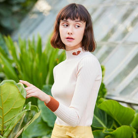 欧芮儿长袖半高领毛针织衫女 欧芮儿2020春装新款显瘦时尚复古条纹毛衣