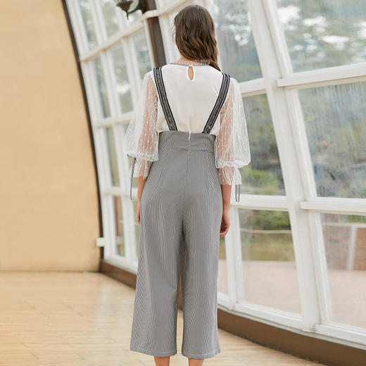 欧芮儿阔腿裤两件套秋冬女2018新款百搭蕾丝衫吊背带套装潮 商品图1