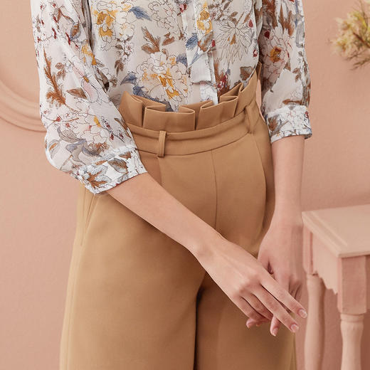 欧芮儿春装2019款女装收腰驼色直筒阔腿裤女裤宽松休闲九分裤潮 商品图2