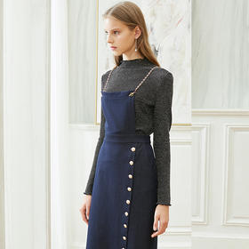 欧芮儿秋冬装2019新款金银丝长袖t恤+吊带包臀裙两件套套装裙