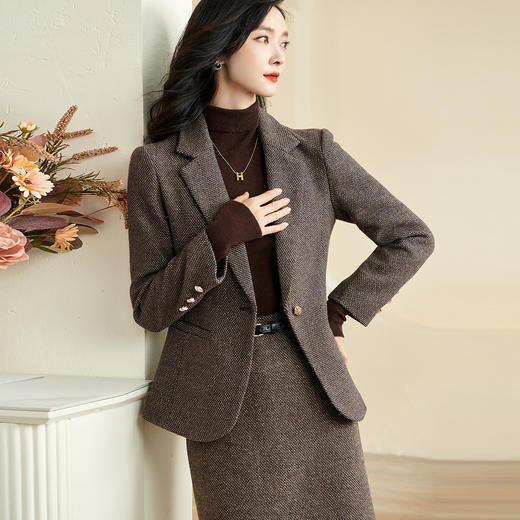 剩S/M 米思阳【羊毛3色夹花呢】气质西服修身一粒扣毛呢羊毛西装外套女厚2930 商品图0