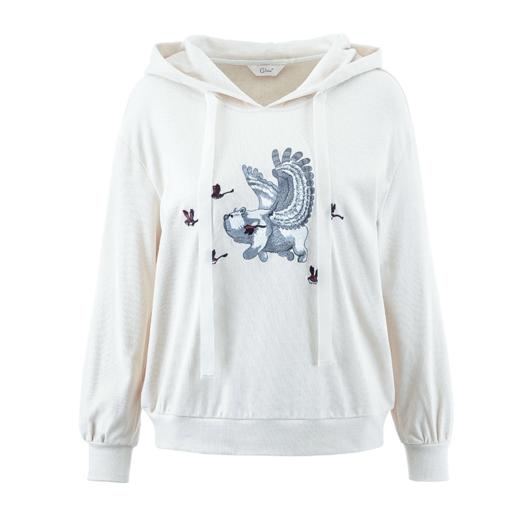 欧芮儿 秋装2019新款女装绣花卫衣女连帽百搭宽松保暖上衣 商品图3