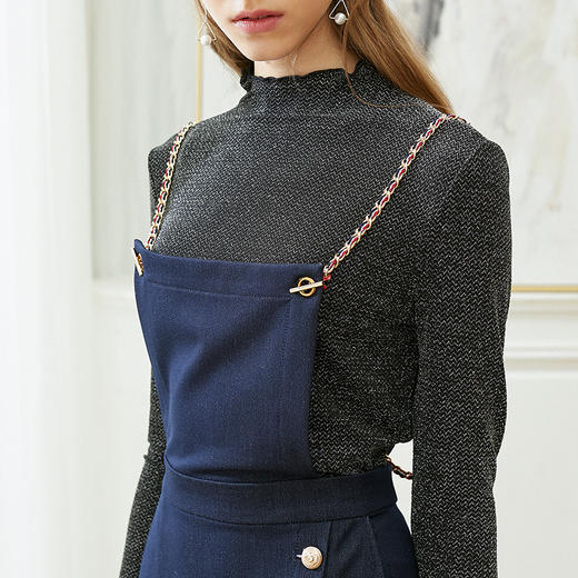 欧芮儿秋冬装2019新款金银丝长袖t恤+吊带包臀裙两件套套装裙 商品图2