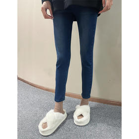 高腰弹力保暖秋冬牛仔裤 蓝色