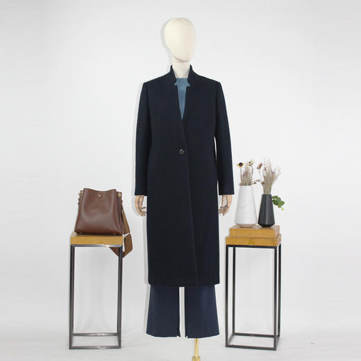 FOCALS福柯斯冬季新款休闲长款纯色一粒扣羊毛大衣外套F2YDK839B7 商品图4