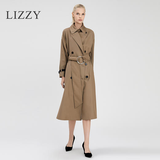 LIZZY 英伦风帅气翻领双排扣休闲知性通勤风衣长外套7719 商品图2