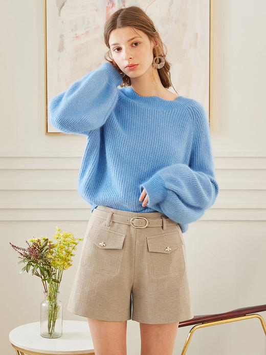 欧芮儿2020春装新款中高腰简约宽松纯色百搭短裤女休闲裤阔腿裤 商品图2