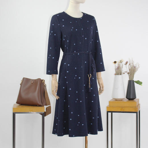 FOCALS福柯斯新款通勤圆领长袖羊毛针织中长款连衣裙F2Y3X673BV 商品图1