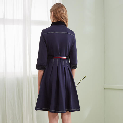 欧芮儿2019春装显瘦七分袖衬衫裙收腰连衣裙女中长款 商品图1