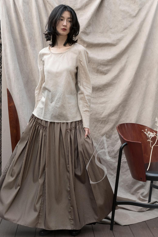 Ashlyn 铜金色grace条纹丝绒抽褶半裙 商品图0