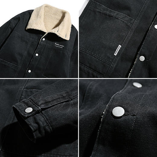 「2022秋冬新款！羊羔绒牛仔外套」韩路日系男装 羊羔绒外套男质感牛仔宽松保暖棉衣潮上衣 商品图3