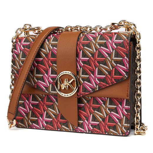 MICHAEL KORS 迈克.科尔斯MK 女士Greenwich系列小号老花斜挎包 深棕/牛皮棕/玫红 32H1GGRC1I 商品图1