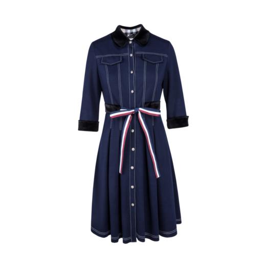 欧芮儿2019春装显瘦七分袖衬衫裙收腰连衣裙女中长款 商品图3