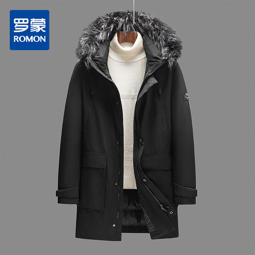 30W2122【白鸭绒+狐狸毛领】罗蒙男士秋冬保暖羽绒服中长款连帽休闲羽绒服外套 商品图0