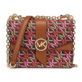 MICHAEL KORS 迈克.科尔斯MK 女士Greenwich系列小号老花斜挎包 深棕/牛皮棕/玫红 32H1GGRC1I