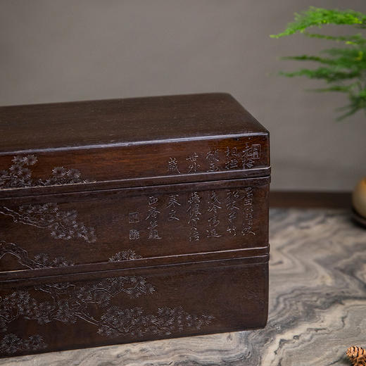 清 紫檀阴刻梅花纹双层盖盒 商品图1