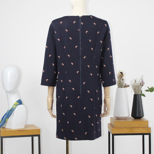 FOCALS福柯斯新款通勤圆领七分袖针织提花中长款连衣裙FRG3X625BV 商品图2