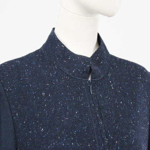 FOCALS福柯斯新款通勤立领长袖拼接中长款羊毛连衣裙F203X369BL 商品图3