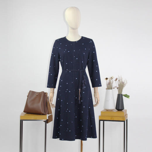 FOCALS福柯斯新款通勤圆领长袖羊毛针织中长款连衣裙F2Y3X673BV 商品图4