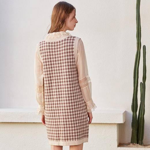 欧芮儿 春装女2020新款女装格子针织连衣裙女裙子 商品图1