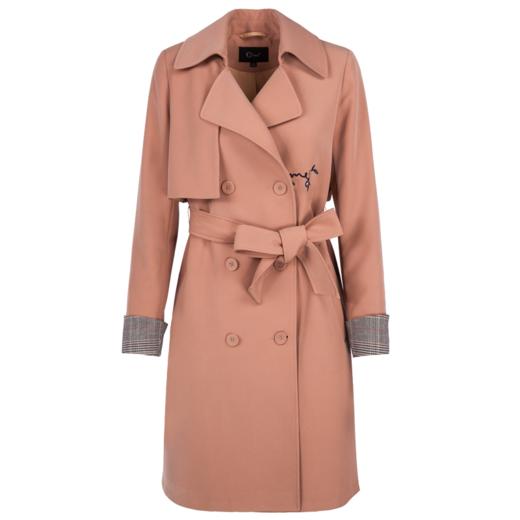 欧芮儿春装2019款女装宽松双排扣长袖风衣外套女中长款刺绣chic风 商品图3