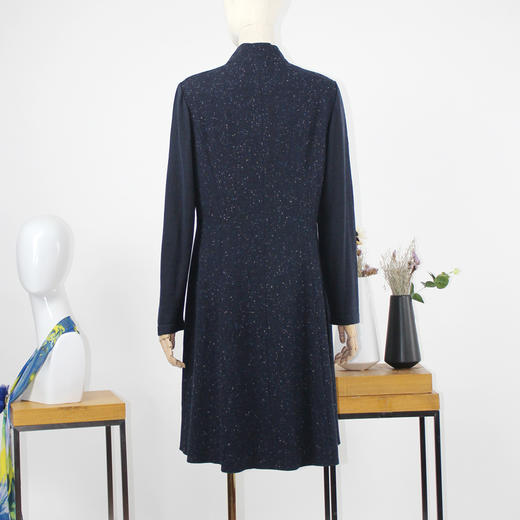 FOCALS福柯斯新款通勤立领长袖拼接中长款羊毛连衣裙F203X369BL 商品图2