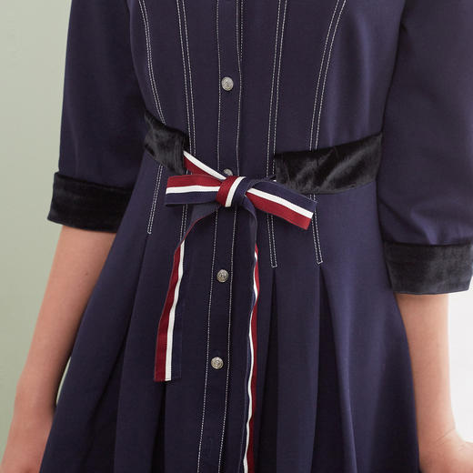 欧芮儿2019春装显瘦七分袖衬衫裙收腰连衣裙女中长款 商品图2