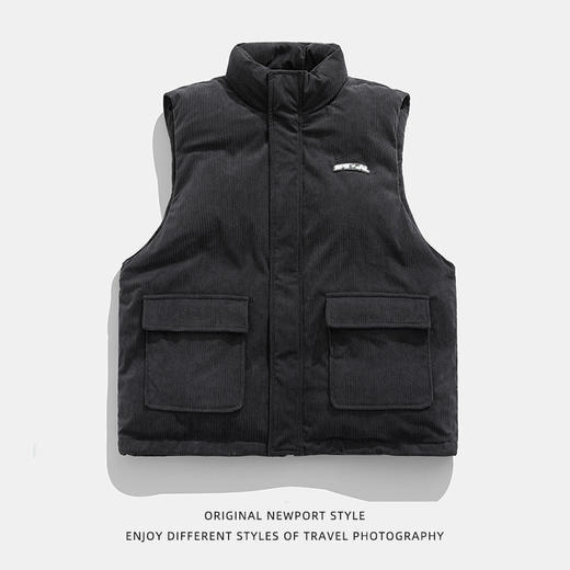 「两款配色！灯芯绒马甲棉服」韩路日系男装 2022冬新款灯芯绒棉服男复古工装立领马甲棉衣外套上衣 商品图4