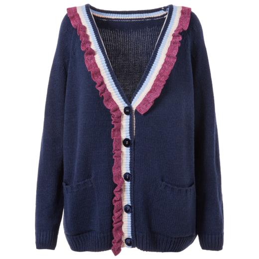 欧芮儿毛衣外套女韩版2019秋装蓝色针织开衫长袖宽松外穿中长 商品图3