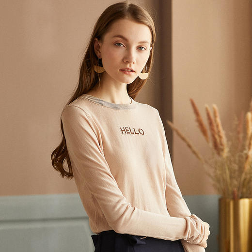 欧芮儿2018秋装新款修身显瘦字母刺绣螺纹长袖毛针织衫女薄 商品图0