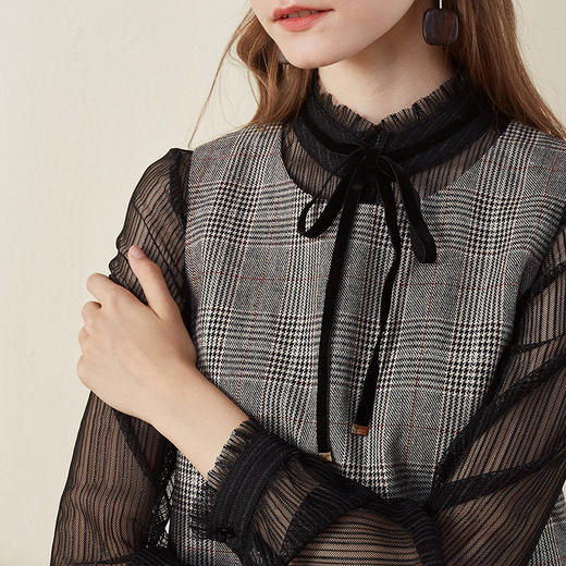 欧芮儿2018秋装新款女无袖马甲外套+格子半身裙女试试套装裙 商品图2