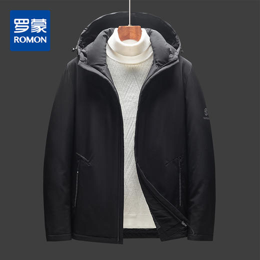 19YZ2217【90白鸭绒】罗蒙羽绒服男士短款秋冬季保暖休闲连帽纯色羽绒外套 商品图1