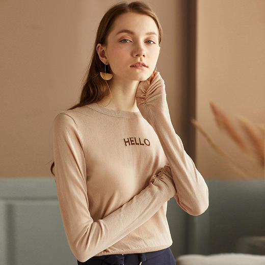 欧芮儿2018秋装新款修身显瘦字母刺绣螺纹长袖毛针织衫女薄 商品图2