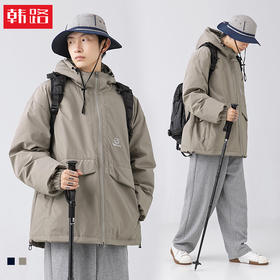 「两款配色！抗风防水保暖」韩路日系男装 机能连帽棉服男冬季情侣新款棉衣加厚户外外套上衣