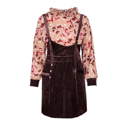 2018夏装新款时尚套装碎花雪纺衫+丝绒背带连衣裙女两件套[] 商品图3