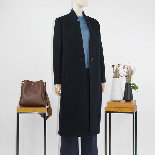FOCALS福柯斯冬季新款休闲长款纯色一粒扣羊毛大衣外套F2YDK839B7 商品图1
