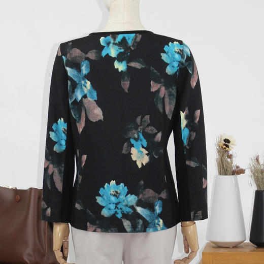 FOCALS福柯斯新款圆领套头长袖针织印花T恤上衣打底衫FYLCH600BV 商品图2