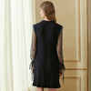 欧芮儿2018秋装新针织连衣裙女中长款网纱拼接木耳边黑色裙子 商品缩略图1