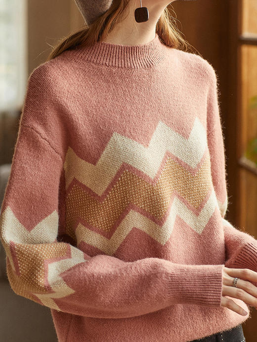 欧芮儿冬装女2018新款宽松显瘦圆领套头打底条纹毛衣女秋冬毛衫 商品图2