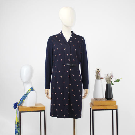 FOCALS福柯斯新款通勤V领长袖针织提花中长款连衣裙FRG3X623BV 商品图4