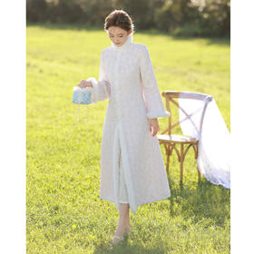 LSB1779 白色旗袍秋冬季2022年新款长袖中国风年轻款少女长袖加厚外披外套