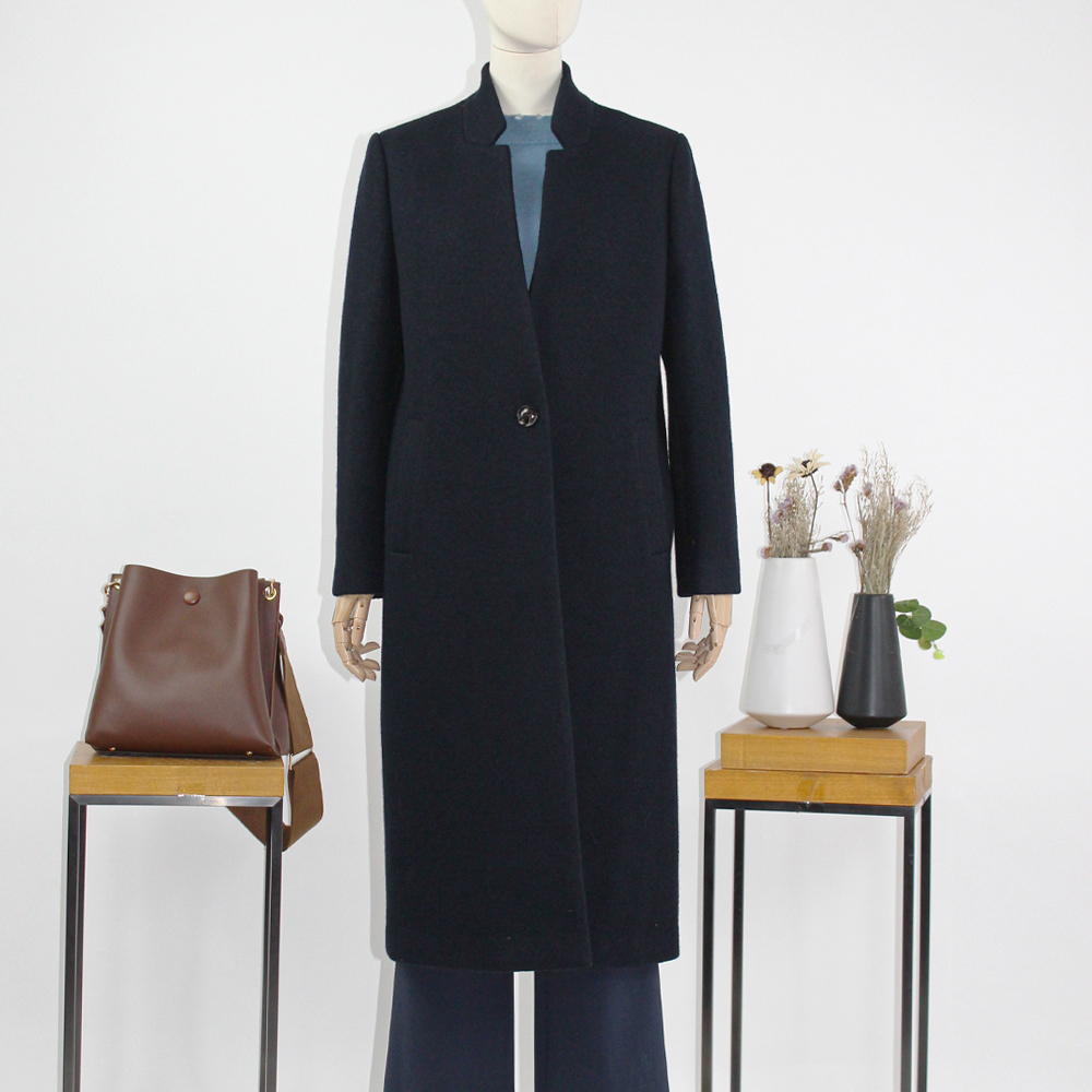 FOCALS福柯斯冬季新款休闲长款纯色一粒扣羊毛大衣外套F2YDK839B7