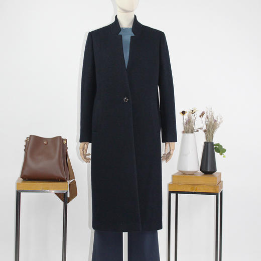 FOCALS福柯斯冬季新款休闲长款纯色一粒扣羊毛大衣外套F2YDK839B7 商品图0