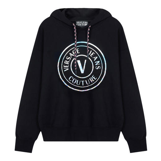 VERSACE JEANS COUTURE 范思哲 男士V EMBLEM系列徽标印花连帽卫衣 黑色73GAIG07 商品图0