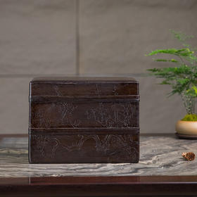 清 紫檀阴刻梅花纹双层盖盒