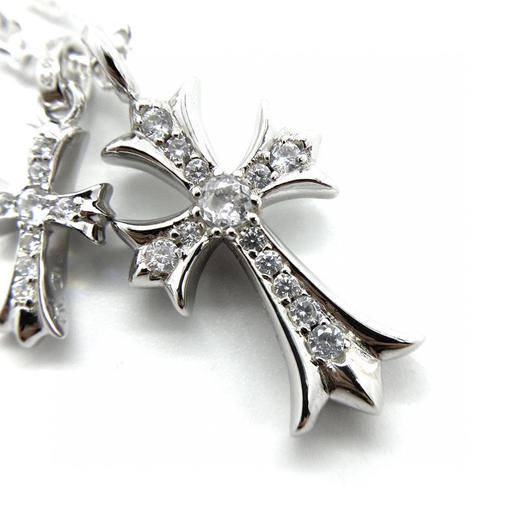 𝐂𝐡𝐫𝐨𝐦𝐞 𝐡𝐞𝐚𝐫𝐭𝐬克罗心镀白金镶石大小十字架项链 商品图4