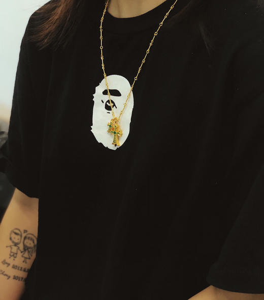 𝐂𝐡𝐫𝐨𝐦𝐞 𝐡𝐞𝐚𝐫𝐭𝐬克罗心22k镀金绿钻双十字架项链 商品图6