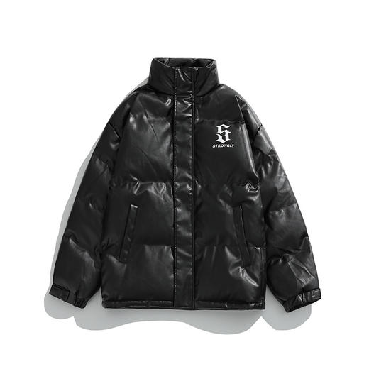 【春节不打烊】「黑白两色！立领pu棉服」韩路日系男装 潮牌pu皮面包服棉衣外套上衣冬新款情侣美式印花棉服男 商品图6