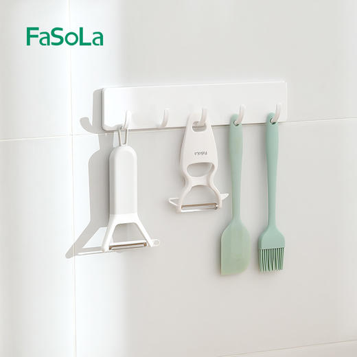 FaSoLa壁挂挂钩黏胶厨房浴室连排免打孔门后墙壁白色长条粘钩 商品图2